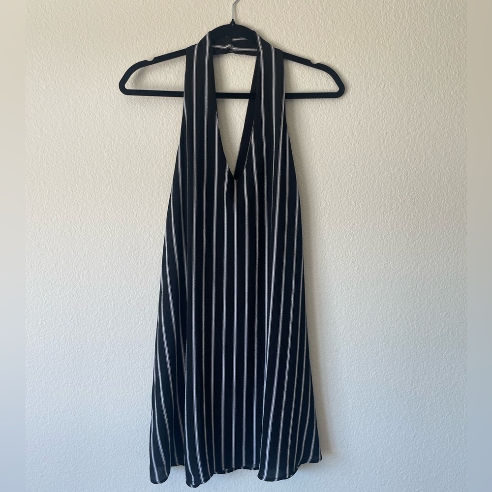 LA Hearts Pacsun Black and White Striped Halter Minidress